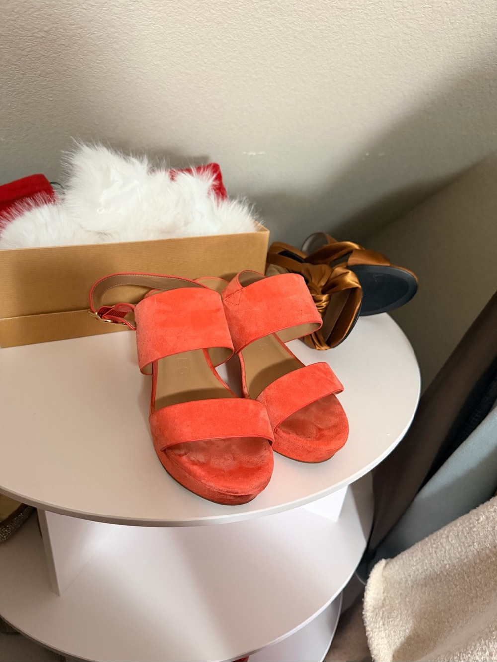 AEROSOLES Coral Suede Chunky Heel Sandals with Gold Buckle - Picture 3 of 6